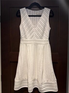 J. Crew White V-Neck Lace Fit & Flare Midi Dress